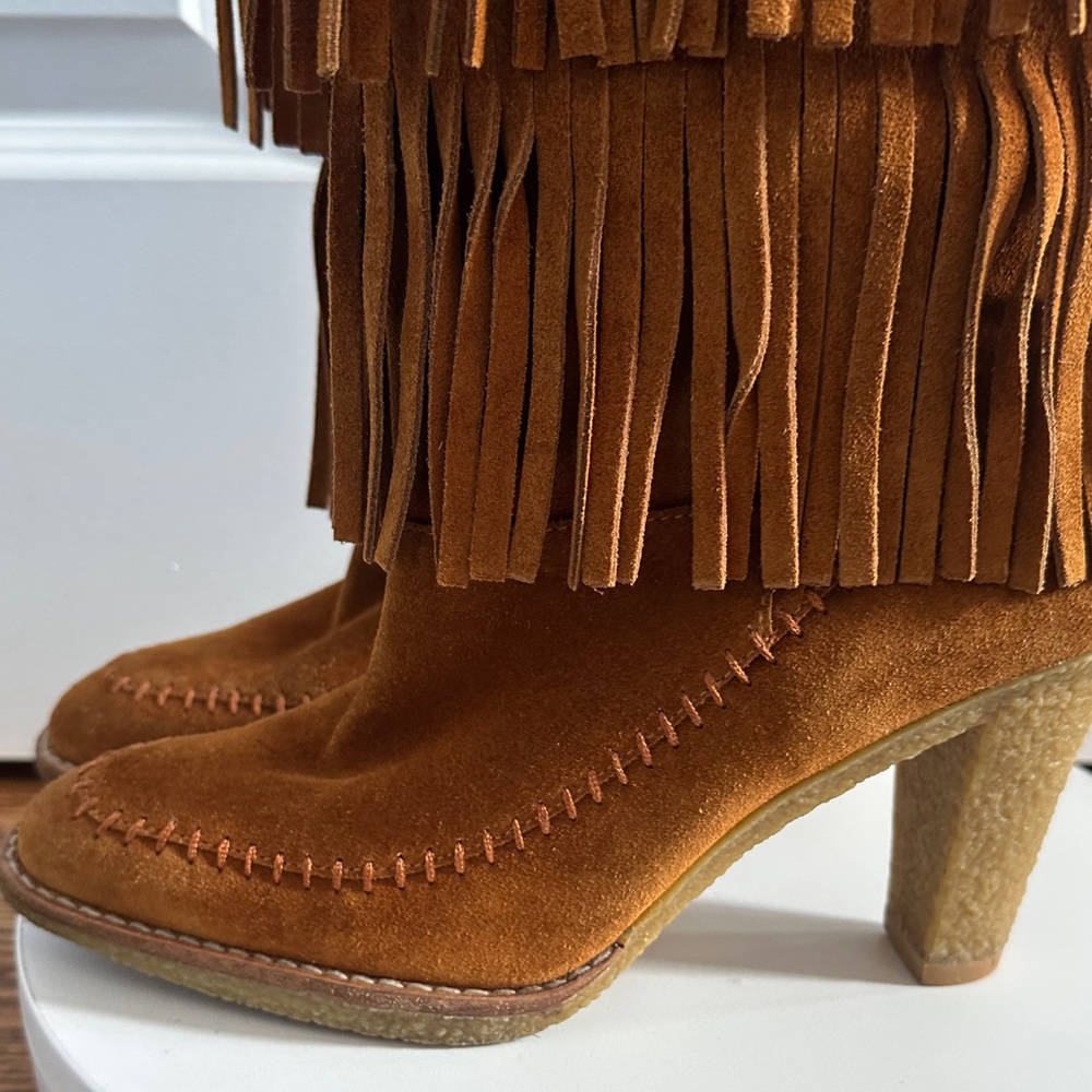 Michael Kors Brown Caramel Tiered Fringe Western Suede Leather Boho Boots Size 7 - Picture 8 of 13